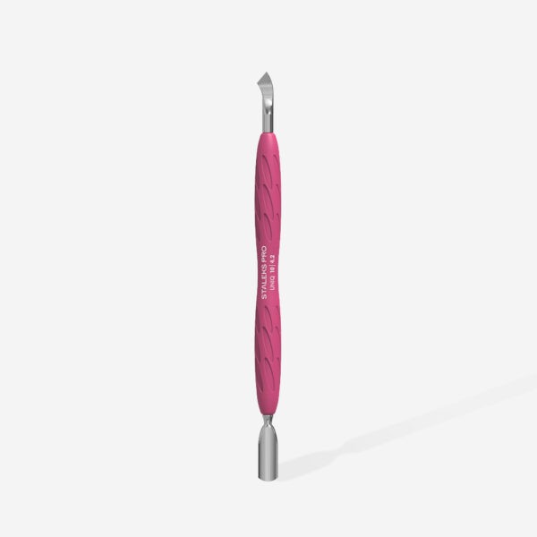 Manicure pusher Gummy with silicone handle UNIQ 10 TYPE 4.2 (rounded narrow pusher and bent blade) - Image 2