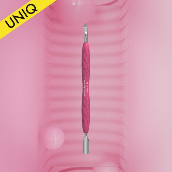 Manicure pusher Gummy with silicone handle UNIQ 10 TYPE 4.2 (rounded narrow pusher and bent blade)