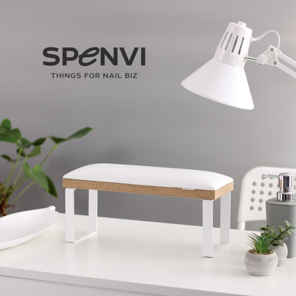 Opěrka na manikúru Loft Spenvi Loft White na kovových nohách na hnědem podklade