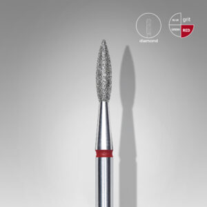 Diamond nail drill bit pointed flame STALEKS EXPERT head diameter 2,1 mm / working part 8 mm - Červená
