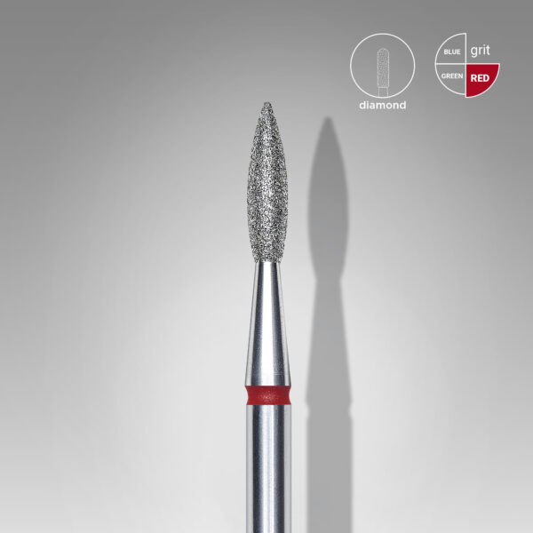 Diamond nail drill bit pointed flame STALEKS EXPERT head diameter 2,1 mm / working part 8 mm - Červená