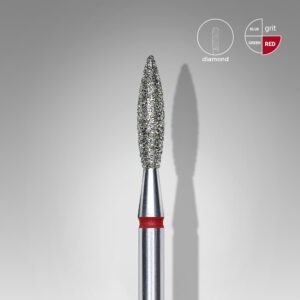 Diamantová Fréza Na Nehty, "Flame", Červený, Průměr Hlavy 2,3 Mm, Pracovní Část 10 Mm