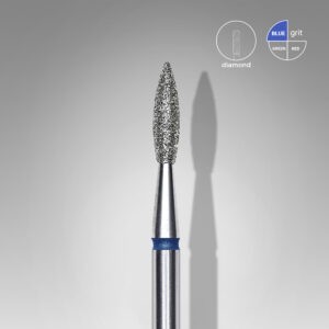Diamond nail drill bit pointed flame STALEKS EXPERT head diameter 2,1 mm / working part 8 mm - Modrá