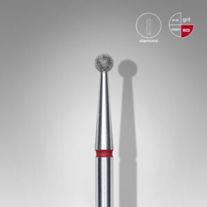 Diamantový brusný nástavec na nehty – kulička, červený, EXPERT Průměr hlavy: 2,5 mm