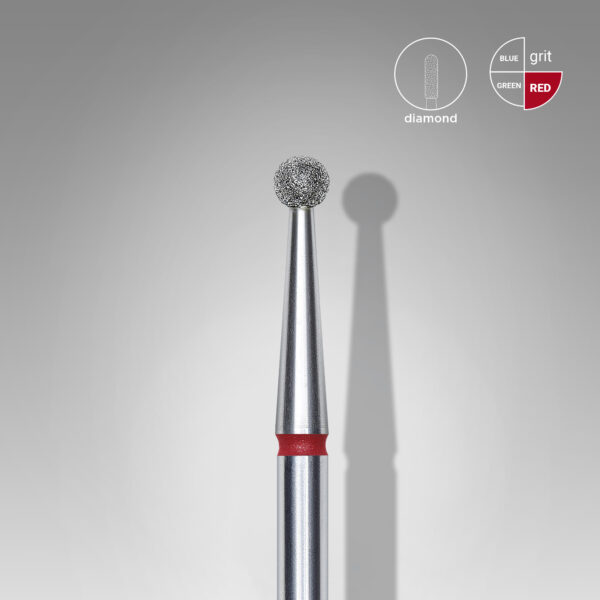 Diamantový brusný nástavec na nehty – kulička, červený, EXPERT Průměr hlavy: 2,5 mm
