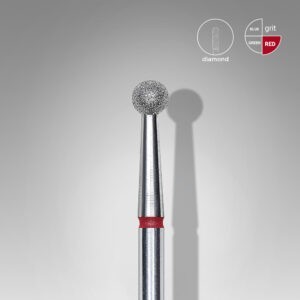 Diamantový brusný nástavec na nehty – kulička, červený, EXPERT Průměr hlavy: 3,5 mm