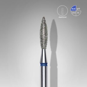 Diamantový brusný nástavec na nehty – plamen, modrý, EXPERT Průměr hlavy: 2,3 mm / pracovní část: 10 mm