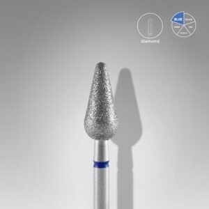 Diamantový brusný nástavec na nehty – zaoblená hruška, modrý, EXPERT Průměr hlavy: 5 mm / pracovní část: 12 mm