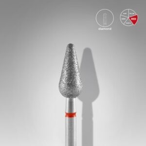 Diamantový brusný nástavec na nehty – zaoblená hruška, červený, EXPERT Průměr hlavy: 5 mm / pracovní část: 12 mm