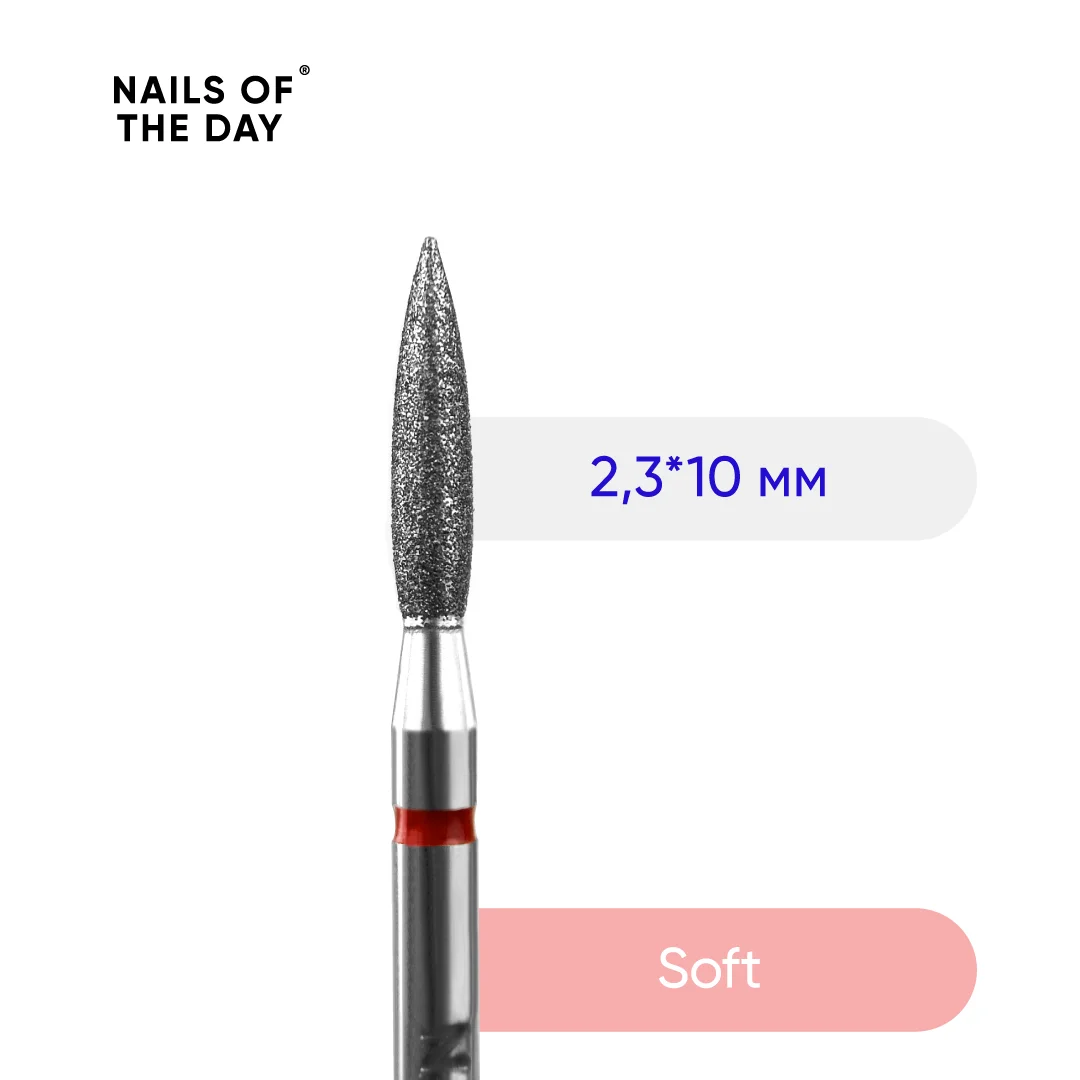 NAILSOFTHEDAY Diamond flame cutter 2.3*10 mm, red obrázek 1 NAILSOFTHEDAY Diamond flame cutter 2.3*10 mm, red